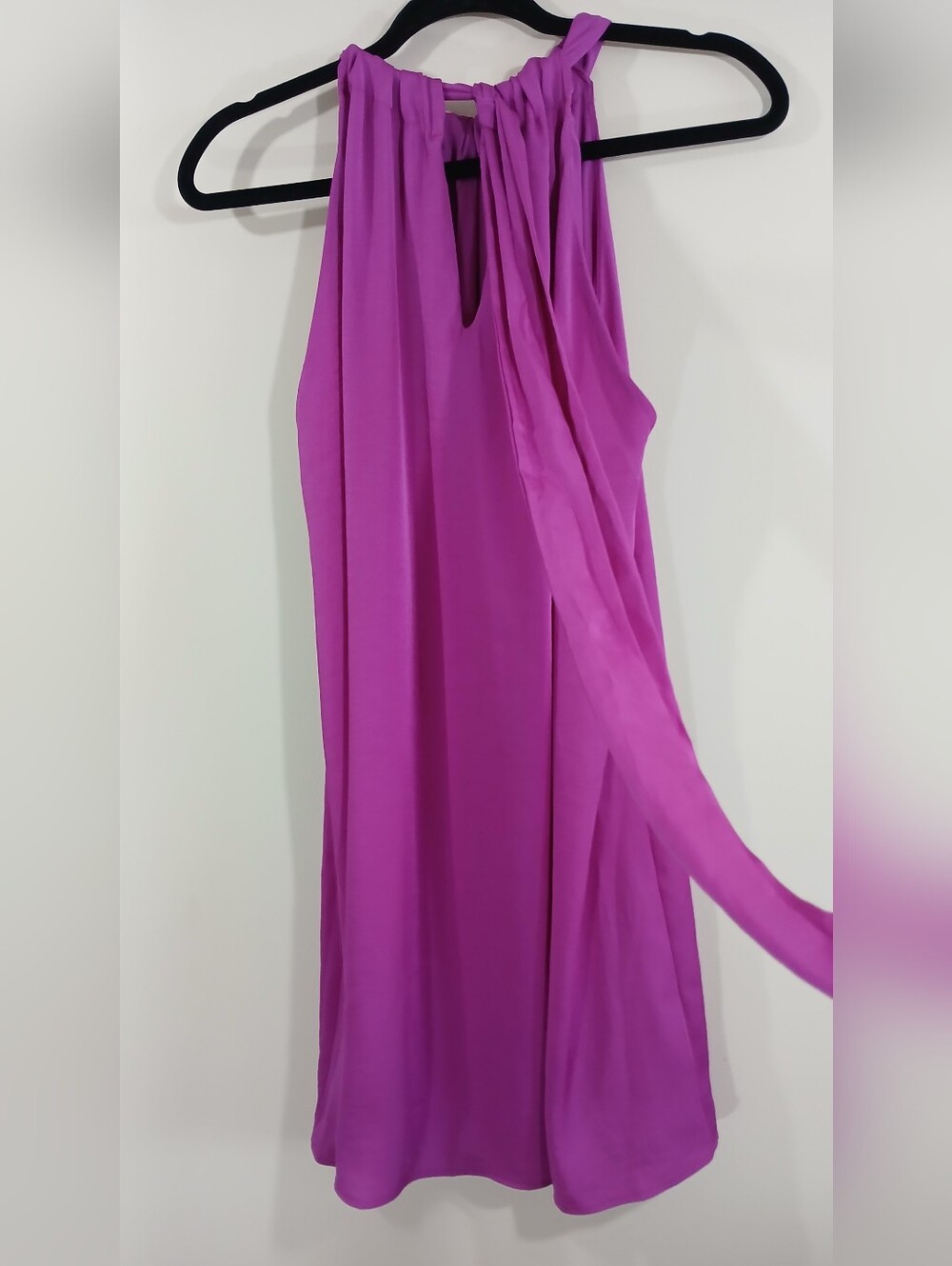 KJL Magenta Satin Halter Blouse Sleeveless Mini Dress Keyhole Back Neck Tie Top - Picture 5 of 12